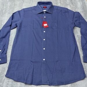 ZNT18 Cadiz Dress Shirt Mens 17.5‎ 34 Blue W/white Polkadots Long Sleeve NWT